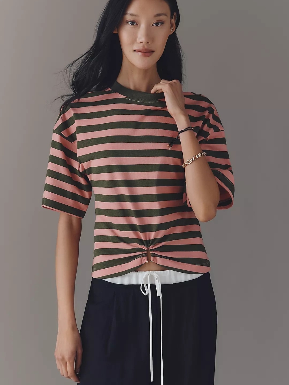 Anthropologie Cotton Hardware Tee in Baked Olive & Baked Pink